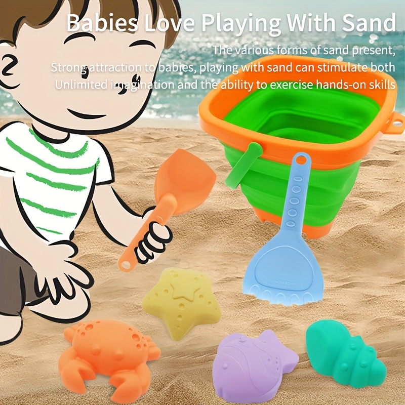 

Kids' Beach Toy Set With Collapsible Bucket, Shovel & Rake - Durable Plastic Sandbox Play Kit For Toddlers, Perfect For Summer Outdoor Fun