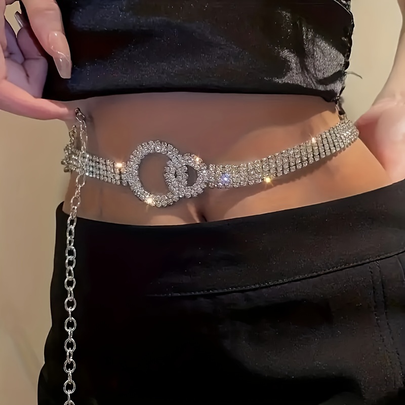 

1pc ​exquisite Double Round Rhinestone Waist Chain Belt Jewelry Full Of Rhinestones Elegant For Women Summer Party Body Chain​