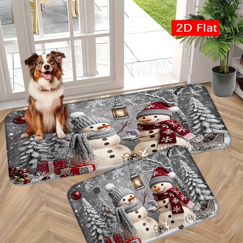 TEMU 2d Flat Kitchen Rug Set, Snowman , Flannel Floor Mat, Suitable For Bedroom, Living Room, Dining Area, Bathroom, Laundry Room, Doorway, Kitchen