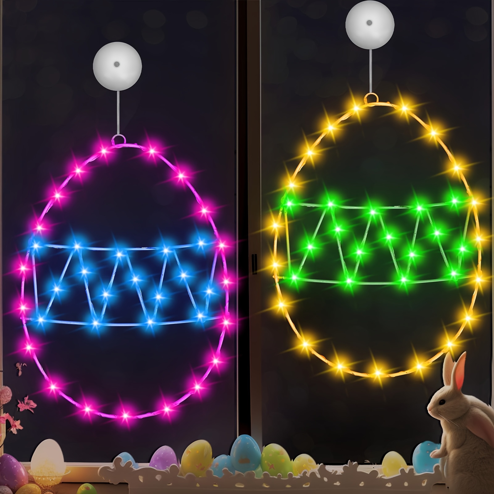 

2pcs Easter Egg Window Lights, Led Resin Easter Egg Decorations, Battery Operated, With Suction Cups, For Indoor Decor, No