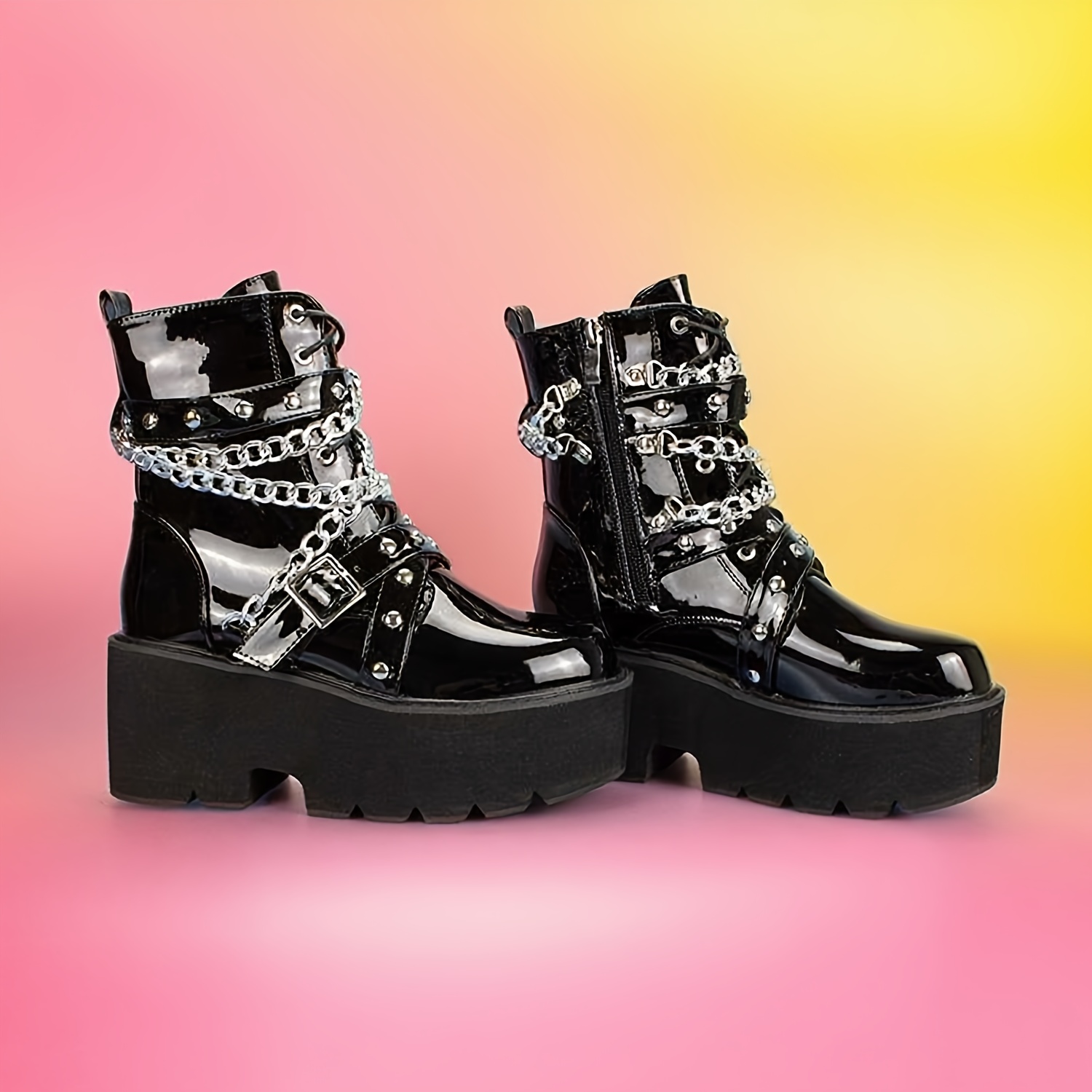 chunky platform combat boots gothic y2k punk chain heavy - Temu