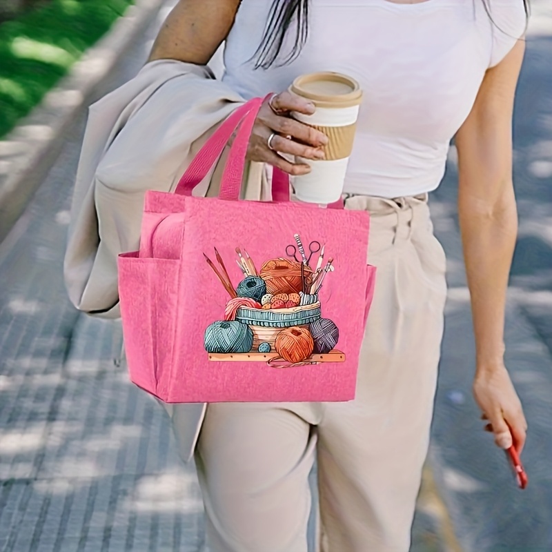 Knitting Crochet Designer Tote Bag Craft Bag with Zipper Closure  Sturdy Handles yarn ball Knitting Needles Graphic Durable