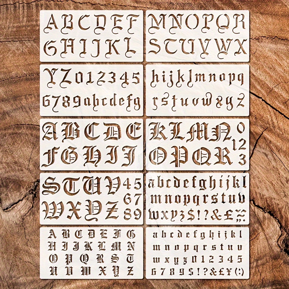 

8pcs Old English Lettering Stencils, 2 Inch/1inch Calligraphy Alphabet Number Stencil Reusable, Gothic Font Drawing Template For Painting On Wood Scrapbook Journal Canvas Home Decor Diy Art Crafts
