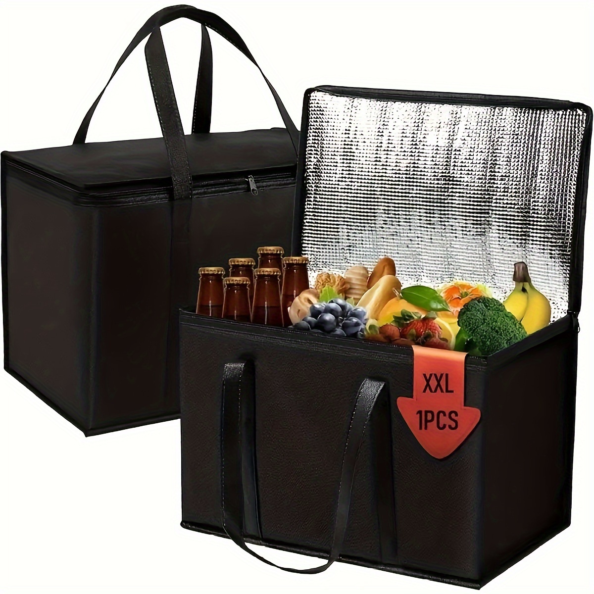 

1pc Insulated Food Delivery Bag - Reusable, Lightweight & Durable With Sturdy Zipper, Foldable For Easy Storage