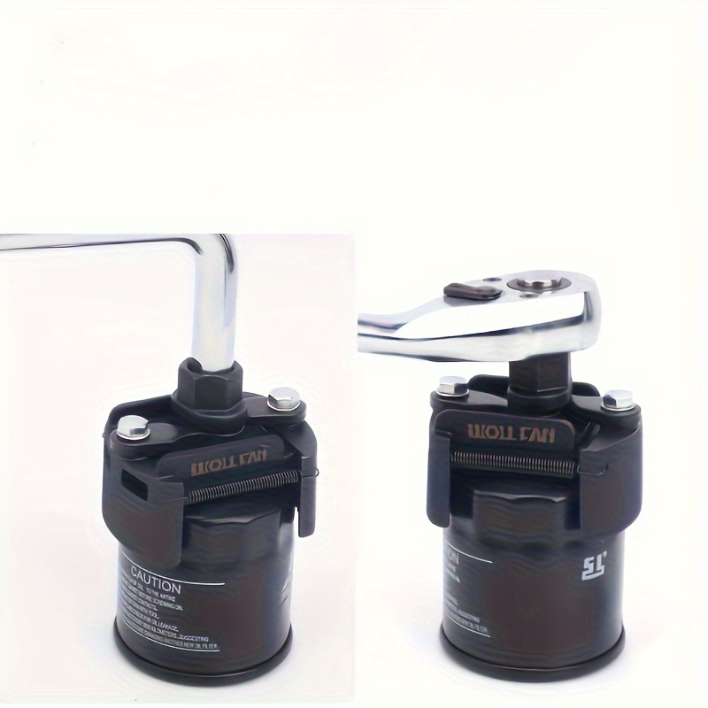 Adjustable Oil Filter Wrench, German U-shaped , Two-jaw Reversible Mechanism, Black Metal With Hex Socket And Adjustment Knob For Engine Maintenance