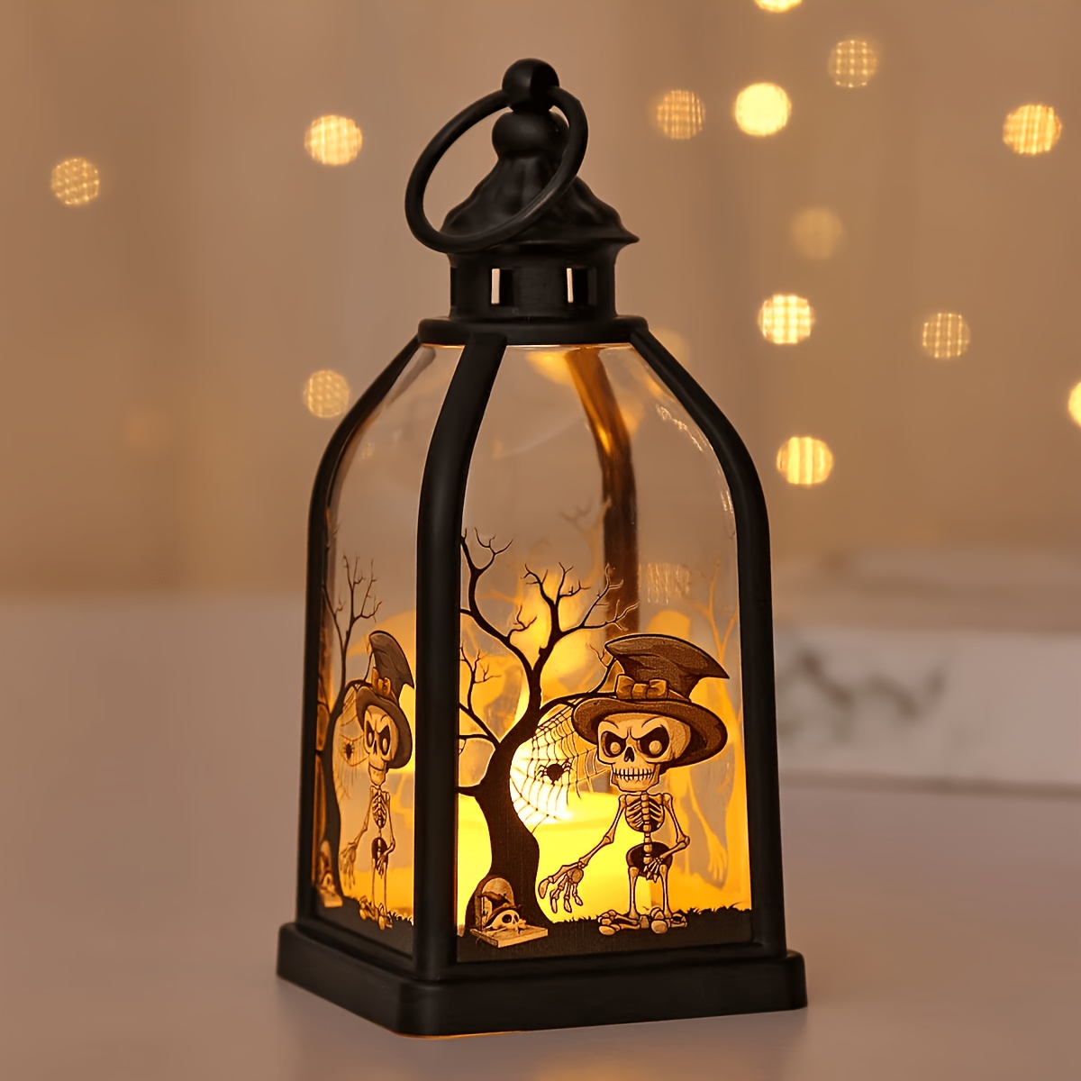 Image of For Halloween Led Lantern Lights, Vintage Pumpkin Skeleton Witch Pattern Decorative Lanterns For Halloween Party