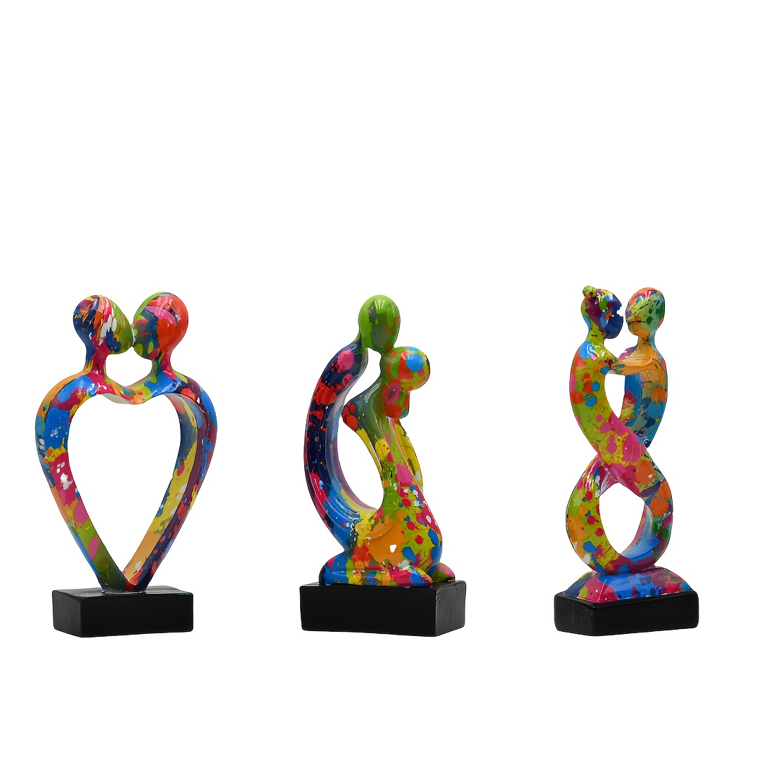 3 Abstract Art Statues Colorful Couple Kissing Resin Sculptures, Used For Wine Cabinets, Tv Cabinets, Bedroom Home Decoration, Random Colors