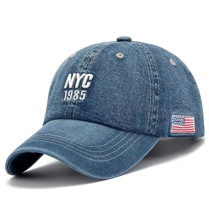 Image of 1 Women's Nyc 1985 Washed Denim Baseball Cap, Outdoor Adjustable Casual Hat, Suitable For Spring And Autumn , Travel, Beach Parties