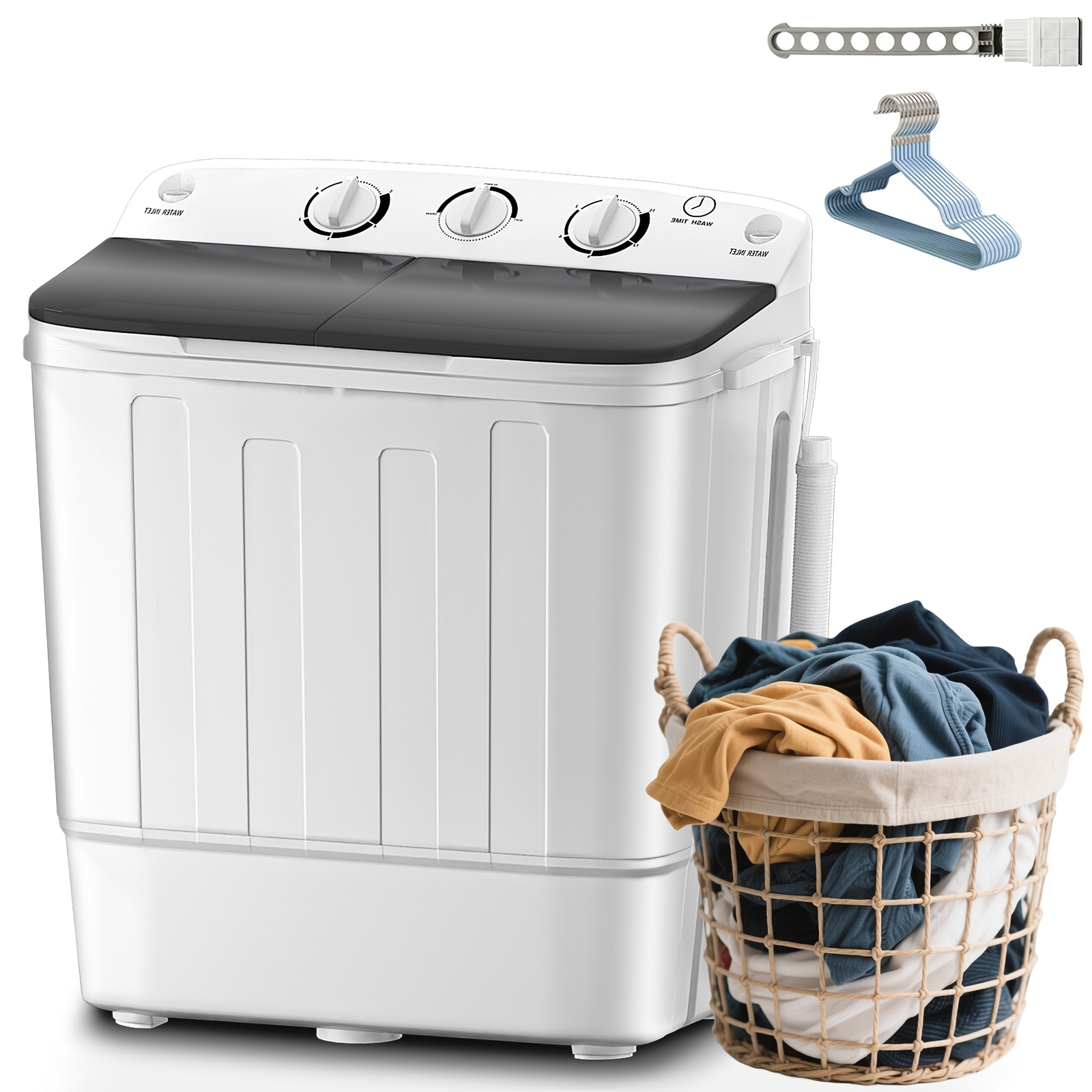 TEMU 18/ 22/ 32lbs Capacity Portable Washer, Washing Machine, Free 8 Hangers And 1 Drying Rod - Space, 1300 Rpm, Energy And Care Of Your Clothes -