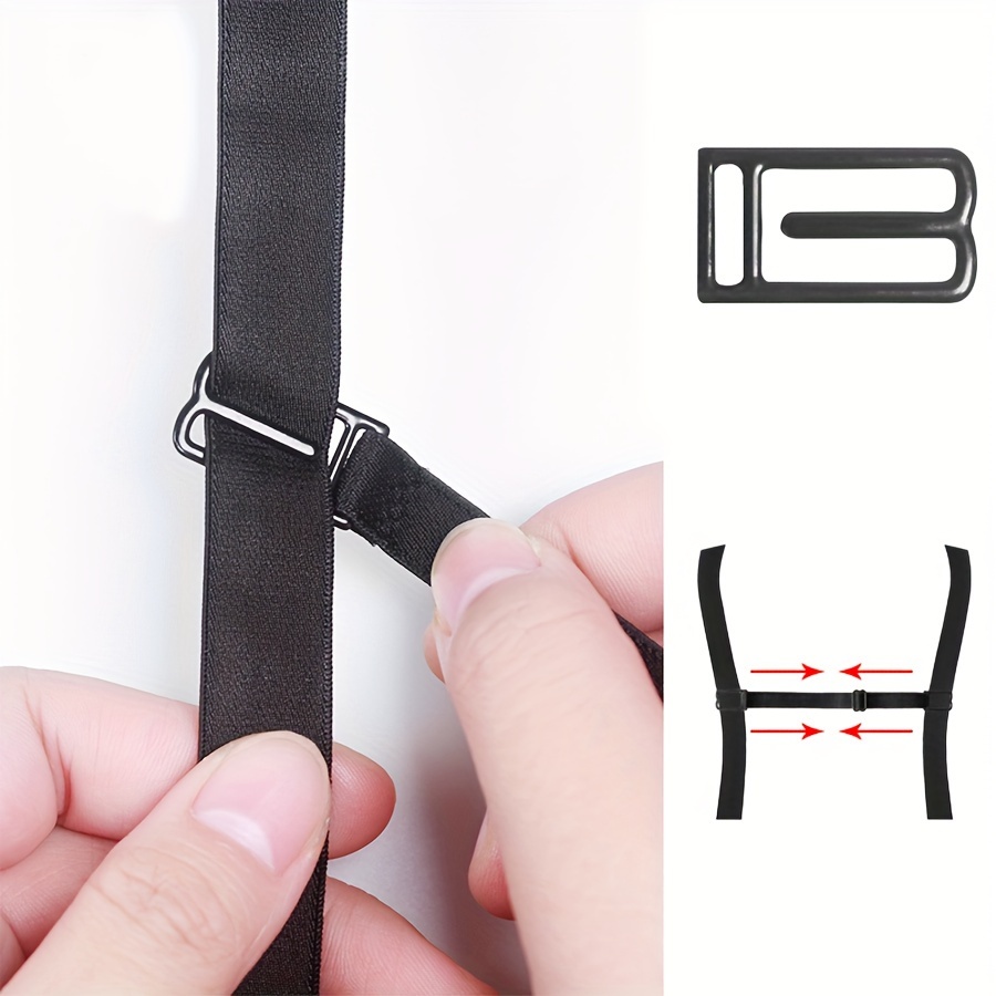 3-Pack Bra Straps Holder Anti-slip Elastic Adjustable Clips, Lingerie Accessory, Undergarment Shoulder Strap Fix With Metal Buckles, Black/White/Beige