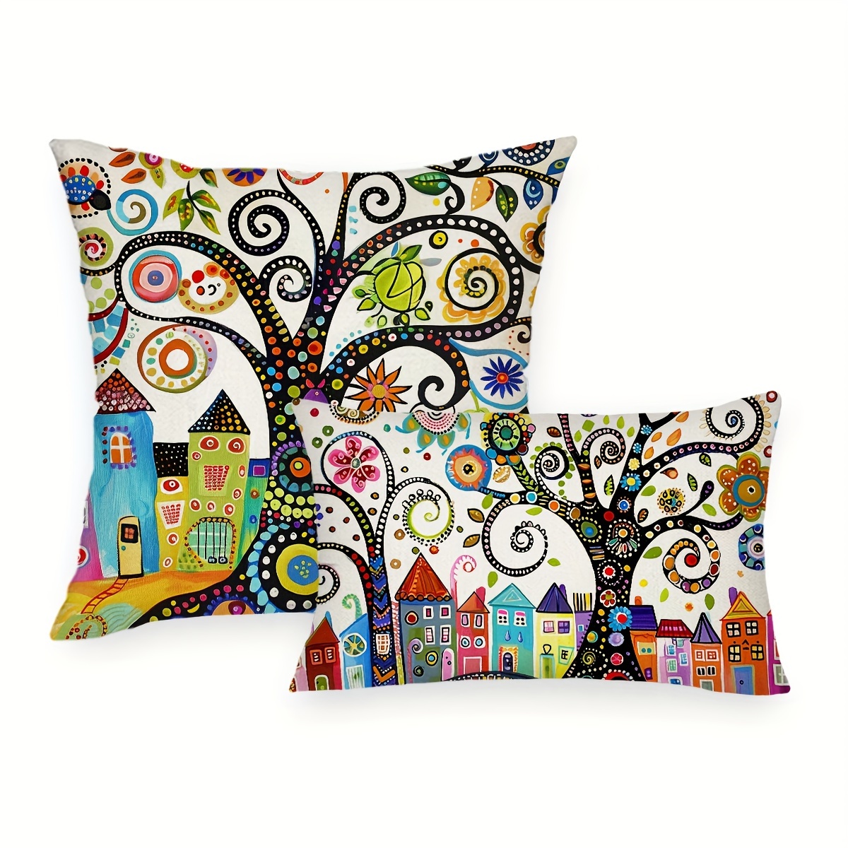 

Whimsical Tree Throw Pillow Cover, 1pc, Traditional Style, Hand Wash Only, Zipper Closure, Woven Polyester, Decorative Cushion For Various Room Types, 11.8in*19.7in, 17.7in*17.7in - No Insert