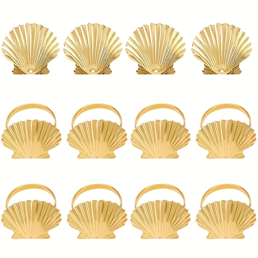 TEMU 12pcs Napkin Rings, Starfish Napkin Rings, Seashell Napkin Rings, Hotel Tablecloth Rings, Wedding Banquet Party Table Decoration, Fashion Napkin