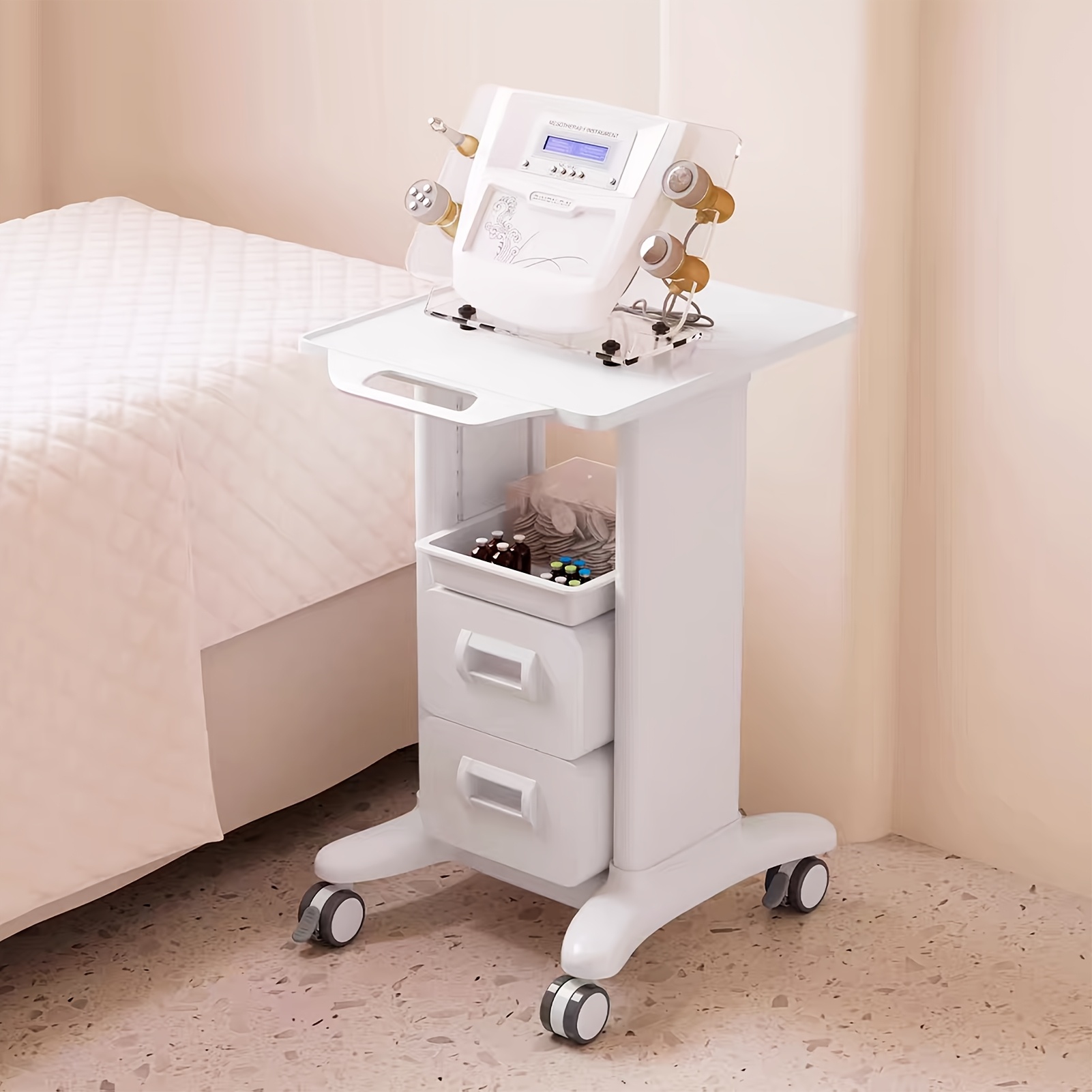 Image of Cart With 1 Tray & 2 Drawers, Beauty And Body Care Trolley, Hand-pushed Equipment Cart Hospital Salon Office