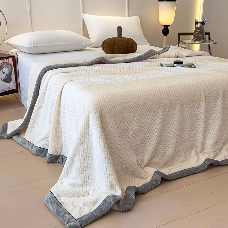 1 soft light beige friendly milk velvet blanket luxury bedspread sofa cover beige gray cloud pattern machine washable beige gray neutral tones for bedroom milk velvet fabric Product details 5
