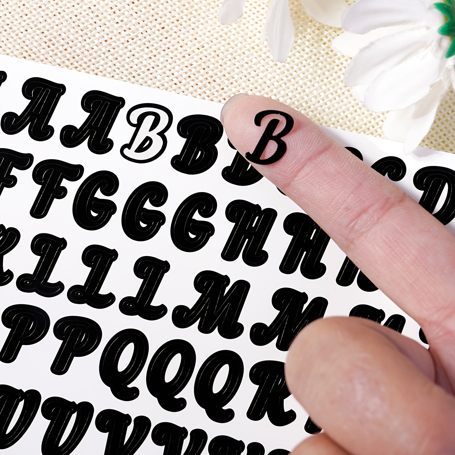 Alphabet Stickers, 0.5 Inch Handwritten Black And White Vinyl Self-adhesive Art Craft, Diy Letter Stickers For Scrapbooking And Gifts