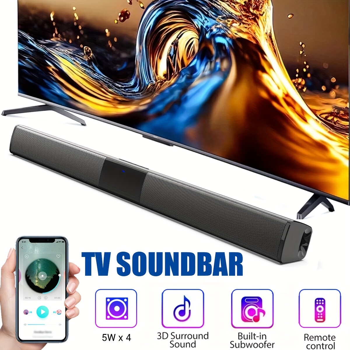 TEMU [ Speaker] 20w 4 Speakers Wireless Bar Speaker - Wireless Home Theater Soundbar, High Power Surround Sound, Tv And Home Theater Remote Control,