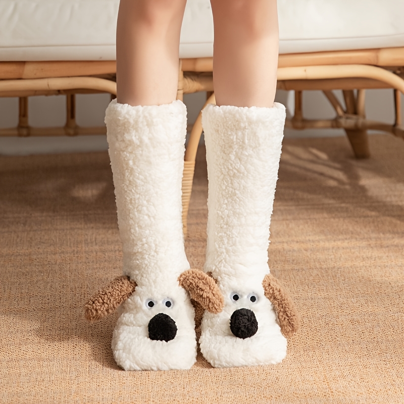TEMU Women's Cozy Puppy Bed Socks Suitable For Bed & Lounge - Soft Fluffy Warm Striped Sole With Suitable For,, Gifts - Hand Washable Or Dry Slippers