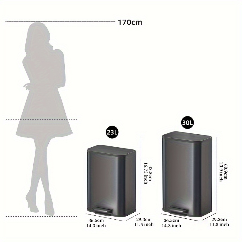 Stainless Steel 30 Litre Trash Bin with Lid, 30.28 L Kitchen Tall Trash Can Bin Metal Waste Bin for Home Hotel Office Public New Home Decoration Christmas Gift Kitchen Trash Cans