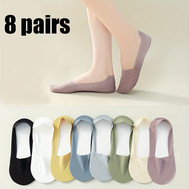 

8 Pairs Of Summer Thin Deep Mouth Invisible Silicone Anti-slip Non-slip Sweat Absorbing Women's Boat Socks