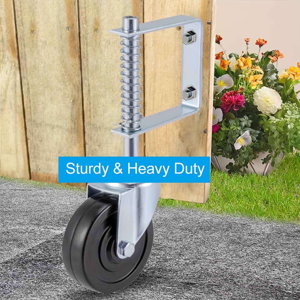 item picture 1pc 2pcs heavy duty spring loaded 4 inch rubber gate wheel suitable for residential and commercial gates 250 500 lbs loading capacity gate opener   strong material