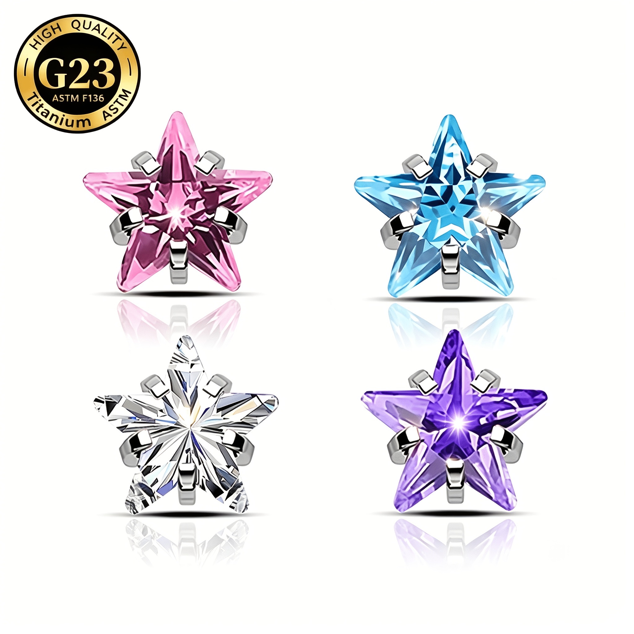 Image of 4pcs Men Women Latest Design Body Jewelry Star-shaped Inner Thread Ear Screen Screw Stud Piercing Dopamine Ear Studs