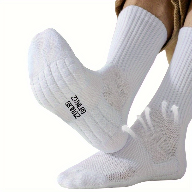 

5 Pairs Of Men's Cotton Blend Anti Odor & Sweat Absorption Crew Socks, Comfy & Breathable, Elastic Sport Socks For Outdoor Activities