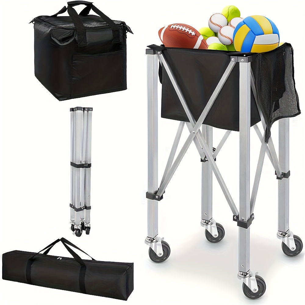 Portable Tennis Ball Basket With And Detachable Carrying Bag, Lightweight Aluminum Alloy Ball Holder, Foldable Tennis Trolley For Practice And Training