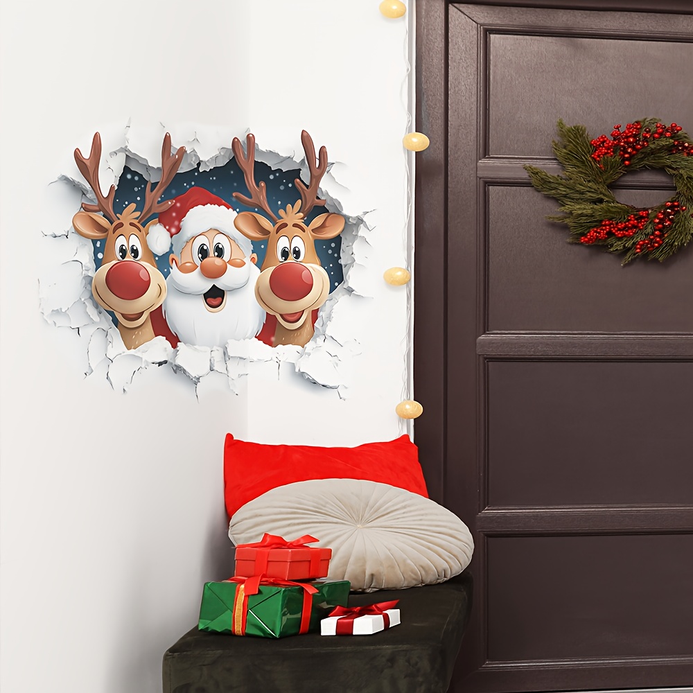 TEMU Large Self-adhesive Waterproof Christmas Santa & Reindeer Wall Decals Suitable For - Pvc Stickers, Irregular Shape Large Sheet (15.7x19.6 Inch)