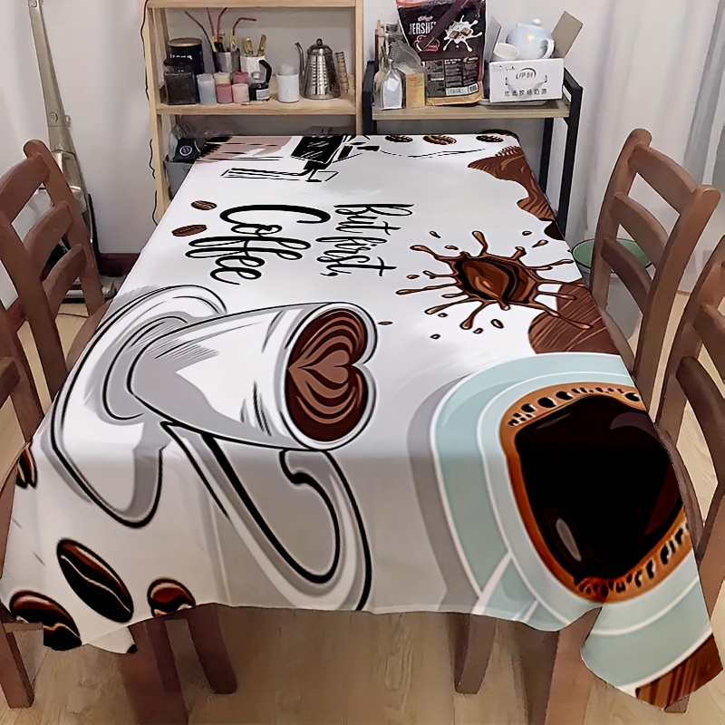 TEMU 1pc ", Coffee" Themed Tablecloth - Rectangular Polyester Fabric,, Suitable For Cafes, Home Dining Rooms, And Offices, Perfect For Home, Kitchen,