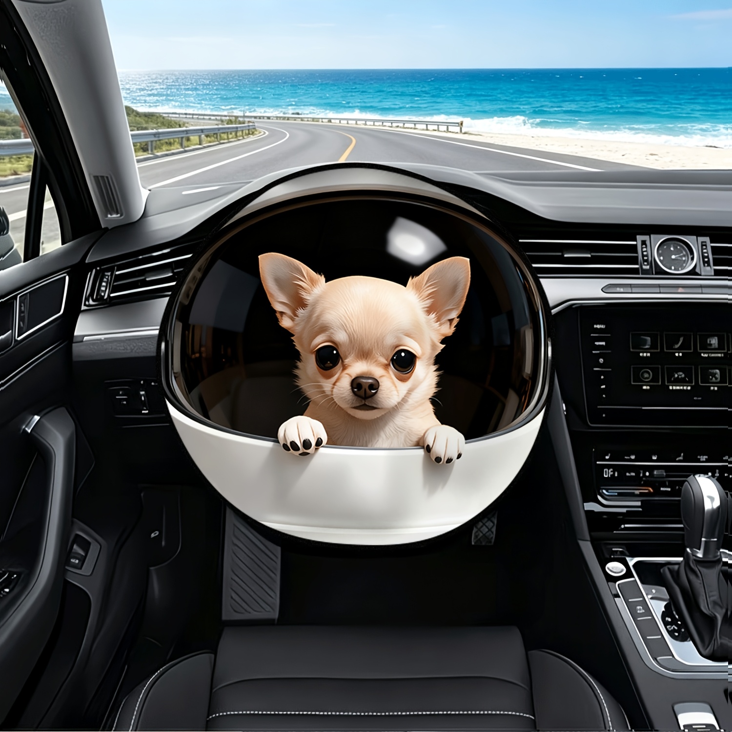 TEMU 1pc 2d Printed Space Cute Dog Peeking Gazing Theme Car Steering Wheel Sunshade - Sun Protection And Isolation Protection For Steering Wheel, Sun