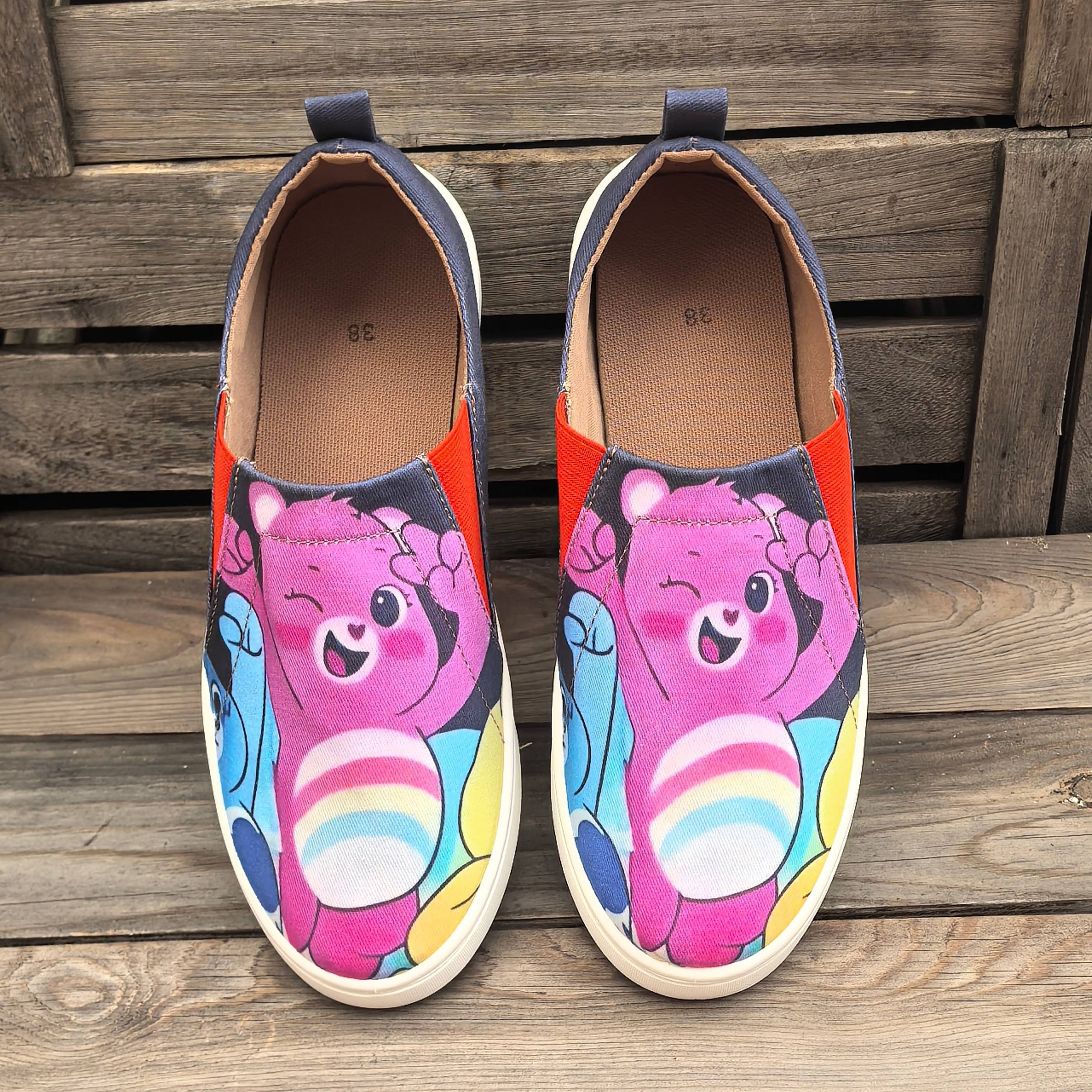 

Women's Comfy Canvas Sneakers With Cute Cartoon Design - Slip-on, Soft Sole Casual