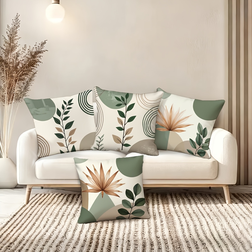 TEMU 4 housses de coussin style -, géométriques avec branches et feuilles , feuilles de palmier principal, associées à des abstraits que de couleurs