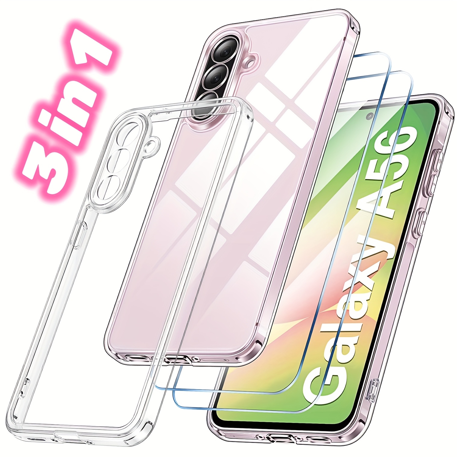 [3 in 1] fr Samsung Galaxy A56 5G, 1 Handyhlle mit 2 Stck Panzerglas  Schutzfolie, Weiche TPU Transparente Schutzhlle, 9H Hrte Anti-Kratz  Panzerglas Folie fr Samsung Galaxy A56 5G