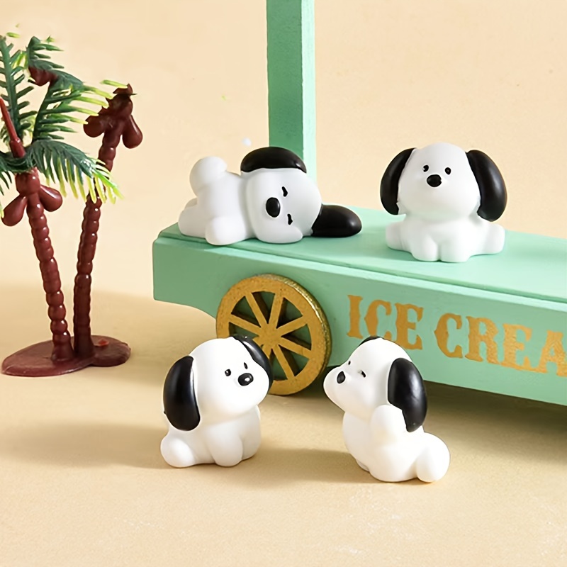 

4pcs Set Cute Black & White Puppy Car Ornaments - Resin Dashboard Decorations For Vehicle Interior Dog Car Accessories