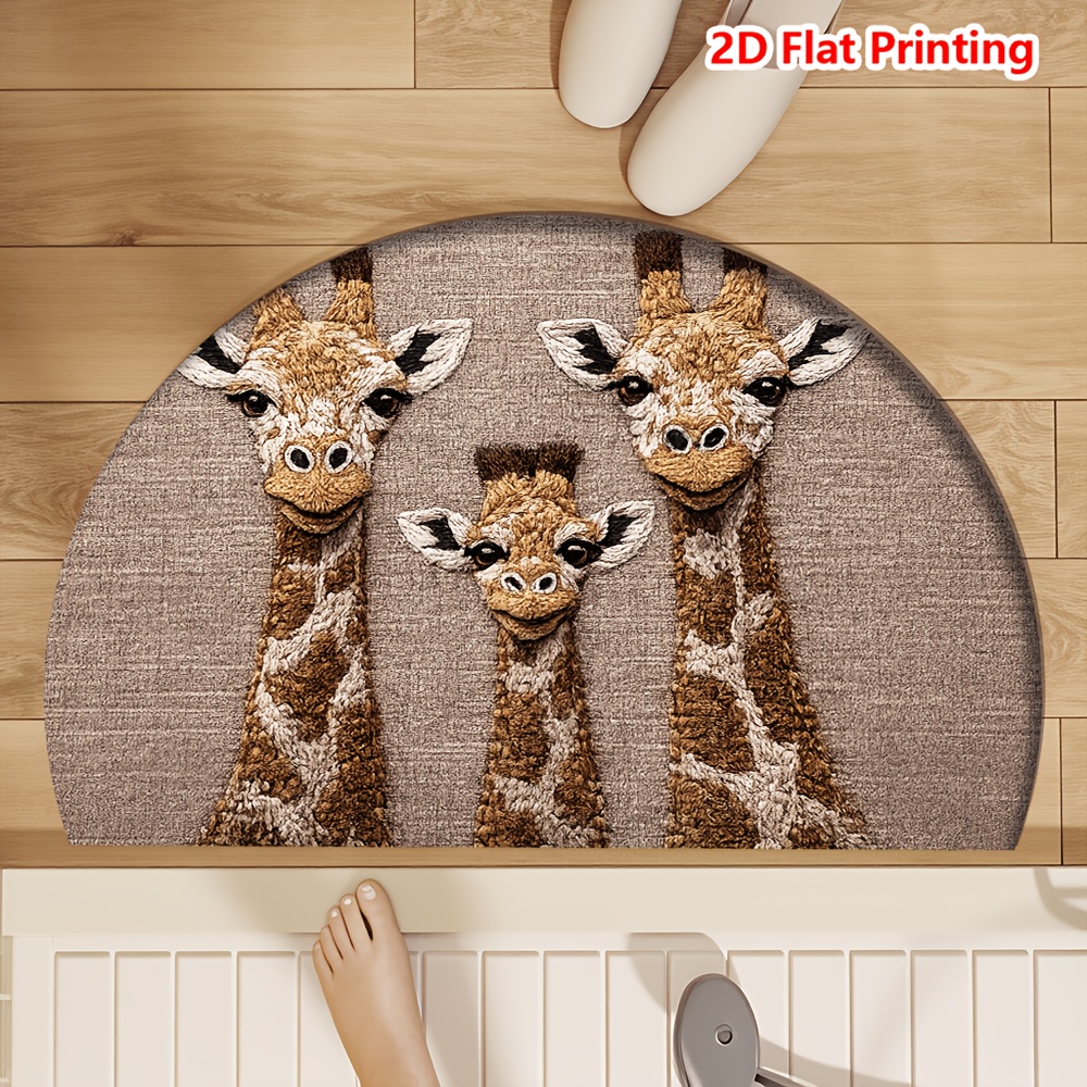 TEMU [ Product] [flannel And 1cm Thick Sponge Material] 1pc Doormat Cute Giraffe Family Half Round Rug Flannel Soft Absorbent Non-slip Machine