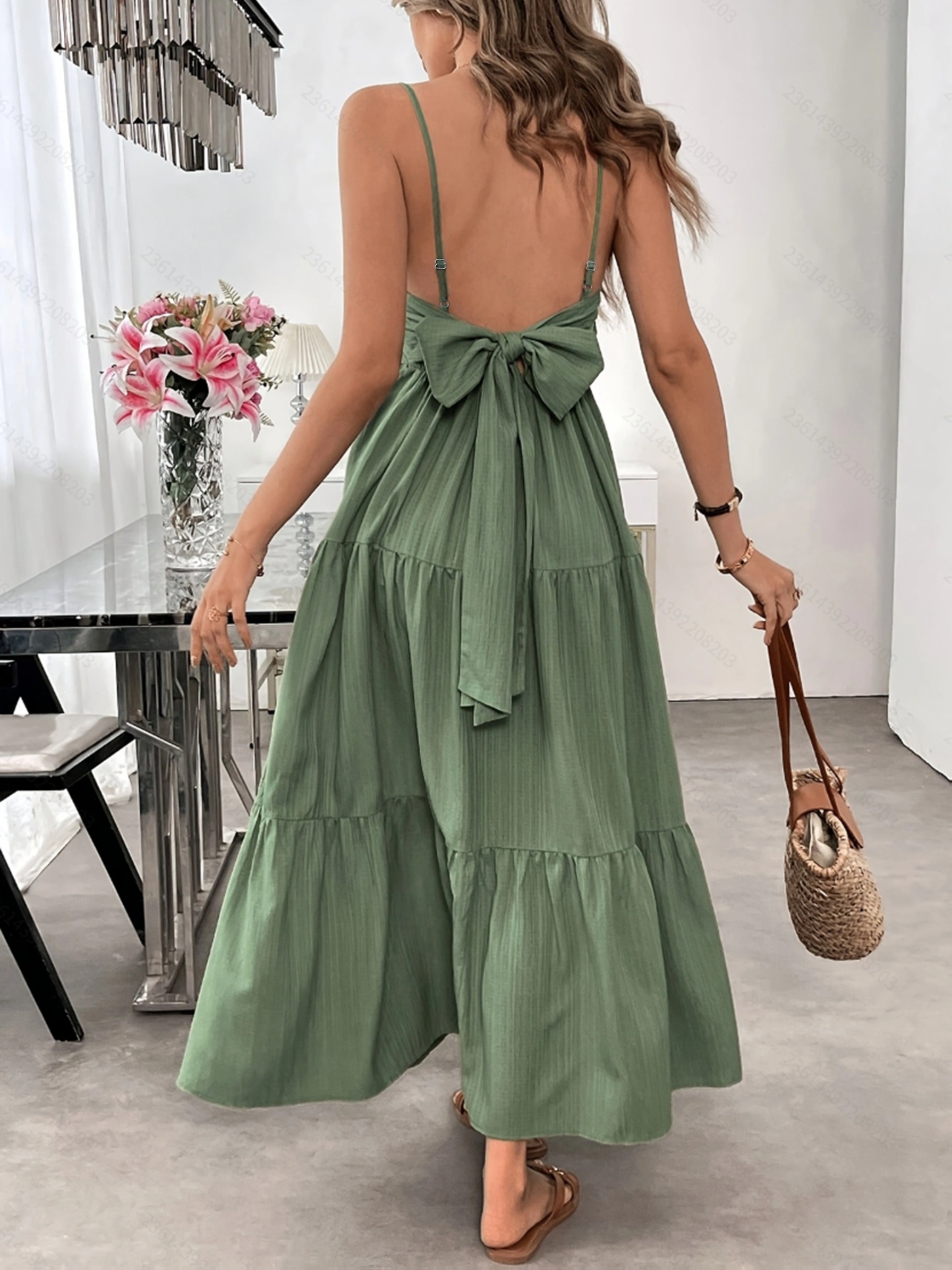 green dress temu New Stylish Dark Green High-End Light Luxury Evening Dress for Women, Gorgeous Elegant * Side High Slit Waist Prom Dress