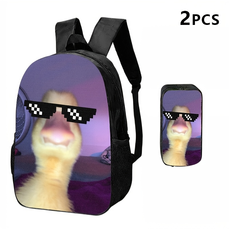 TEMU //3 st Rugzak, Schoudertas, Etui met Pixel-Fashion Glazen Eend Print; 2D Plat Ontwerp; Trendy, Casual Gebruik voor Dagelijks Woon-werkverkeer of