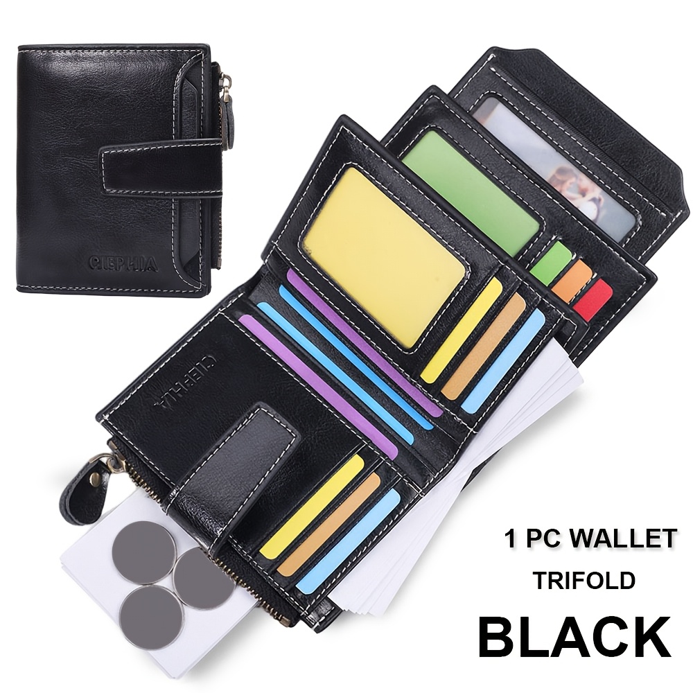 Fashion Rfid-blocking Wallet With 17 Card Slots, Detachable Id Window, Zippered Coin Pocket Travel Wallet, Perfect Gift