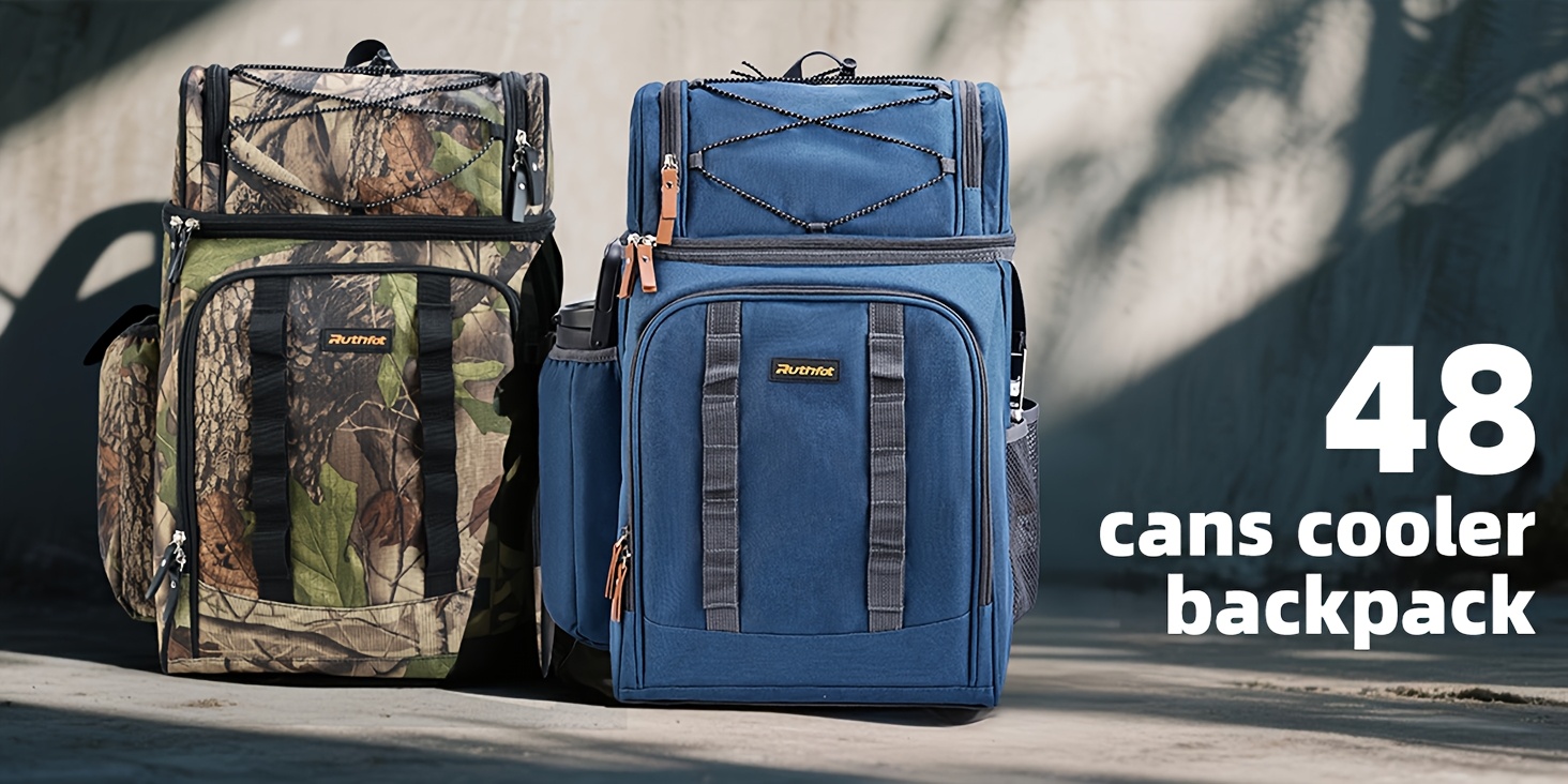 48 Can Multi-Layer Cooler Backpack Foldable Lunch Bag For Camping, Picnics & Travel