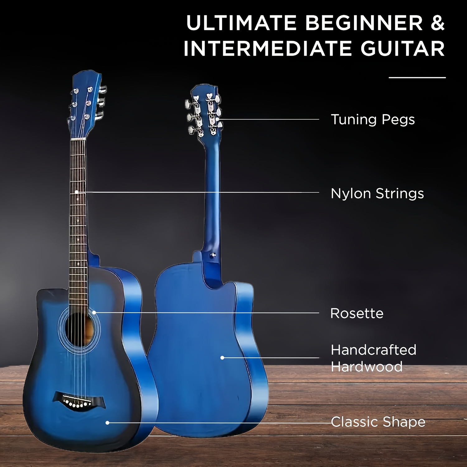 38-Inch Basswood Acoustic Guitar Suitable for Beginners - Full-Size Folk Style Guitar with Wood Sound, Basswood Body, Ideal for Practice & Performance (wood/black Optional)