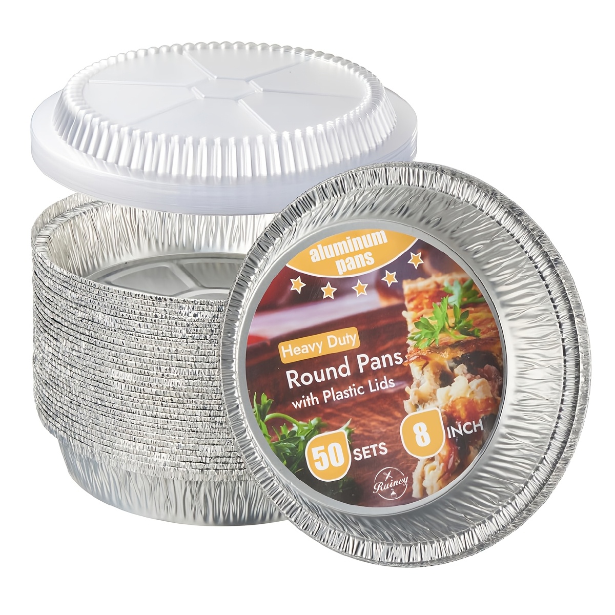 TEMU Round Aluminum Pans With Lids (50 Pack) - 8 Inch Disposable Pie Pans - Round Aluminum Foil Pans For Baking, Grilling, Cooking, Storing, Prepping