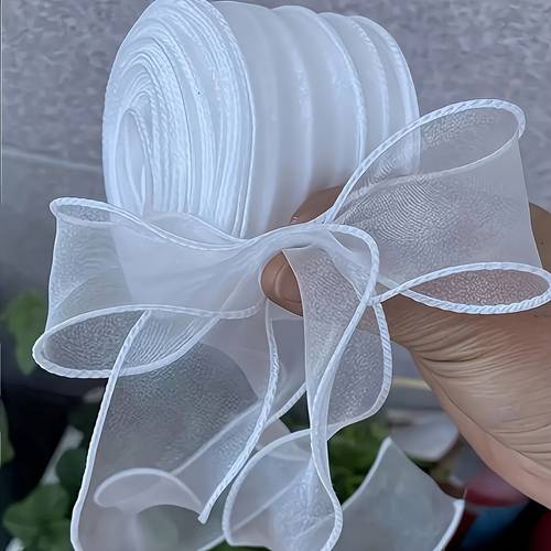 ruban en dorganza blanche élégant avec surface et bords à volants - beige transparente, tissage , polyester durable pour mariage, anniversaire, noël, saint-valentin, décorations de fête - cadeau idéal pour les mariées et ev