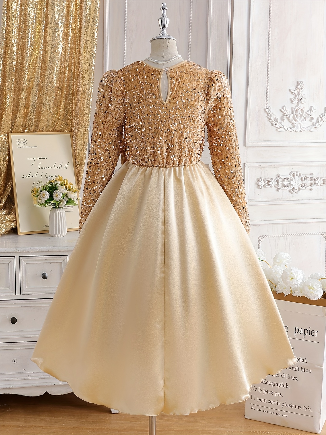 girls gold dress long sleeve large elegant gold flower girl dresses