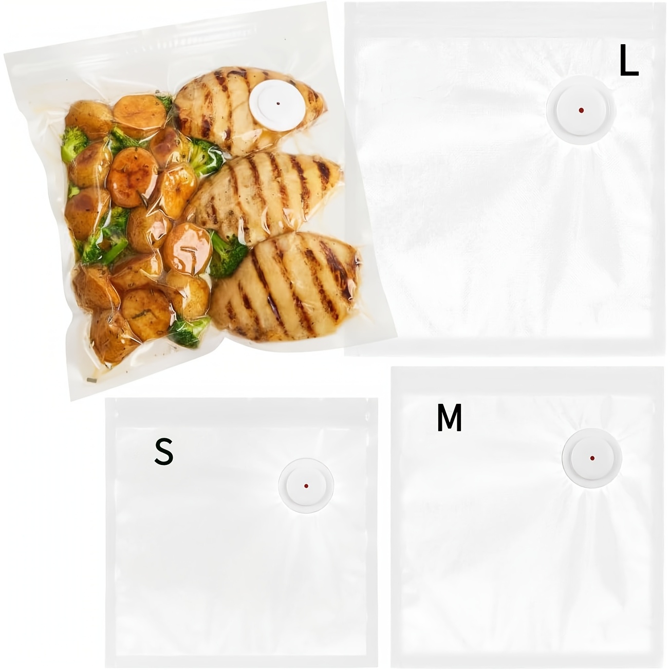 Reusable Food Vacuum Sealer Bags (S/M/L), for Microwave Heating, Cooking And Freezer Storage, Compatible with Most Handheld Sealers And Vacuum Machines