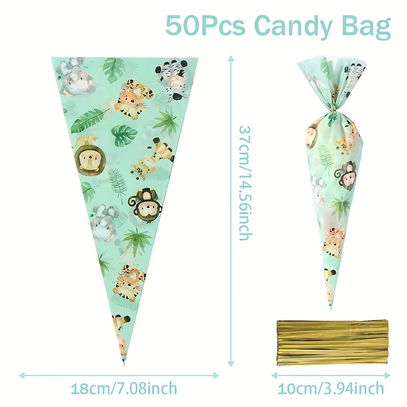 Image of 50pcs,jungle Animal Triangle Candy Bag,animal Theme Birthday Party Supplies, Party Decorations,wild 1 Birthday Decor