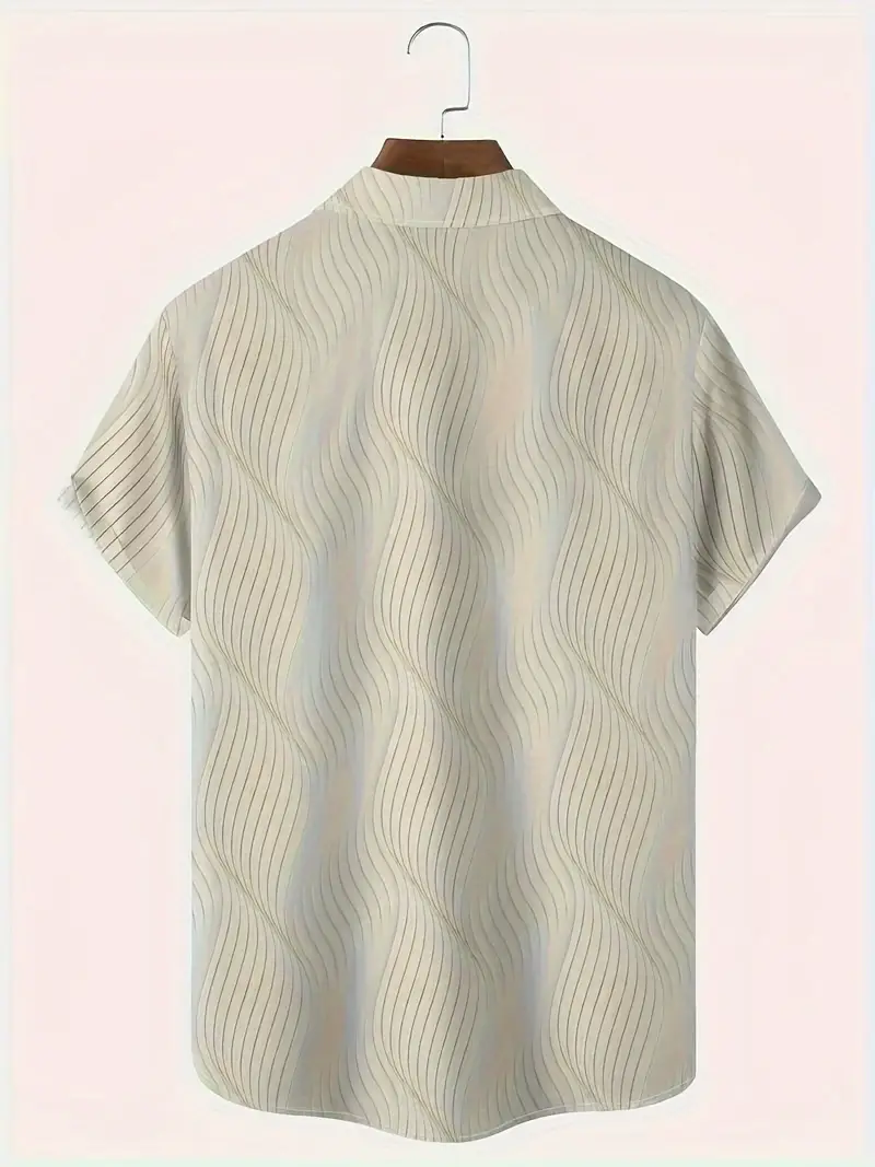 mens geometric striped short sleeve lapel shirt top casual button up shirt for summer and vacation resorts details 1
