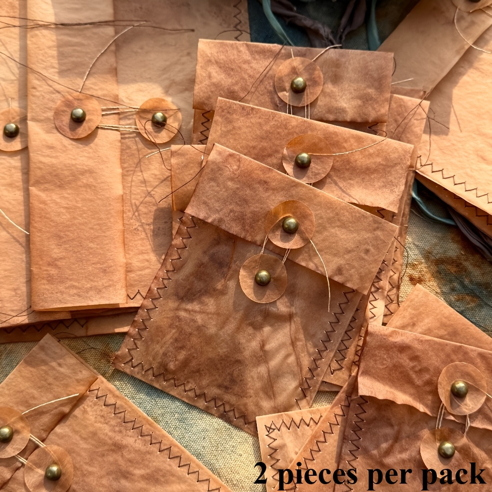 handmade tea     paper envelope bag vintage distressed stitching storage pouch distressed transparent organizer junk journal diy craft material gift wrapping niche paper bag random pattern