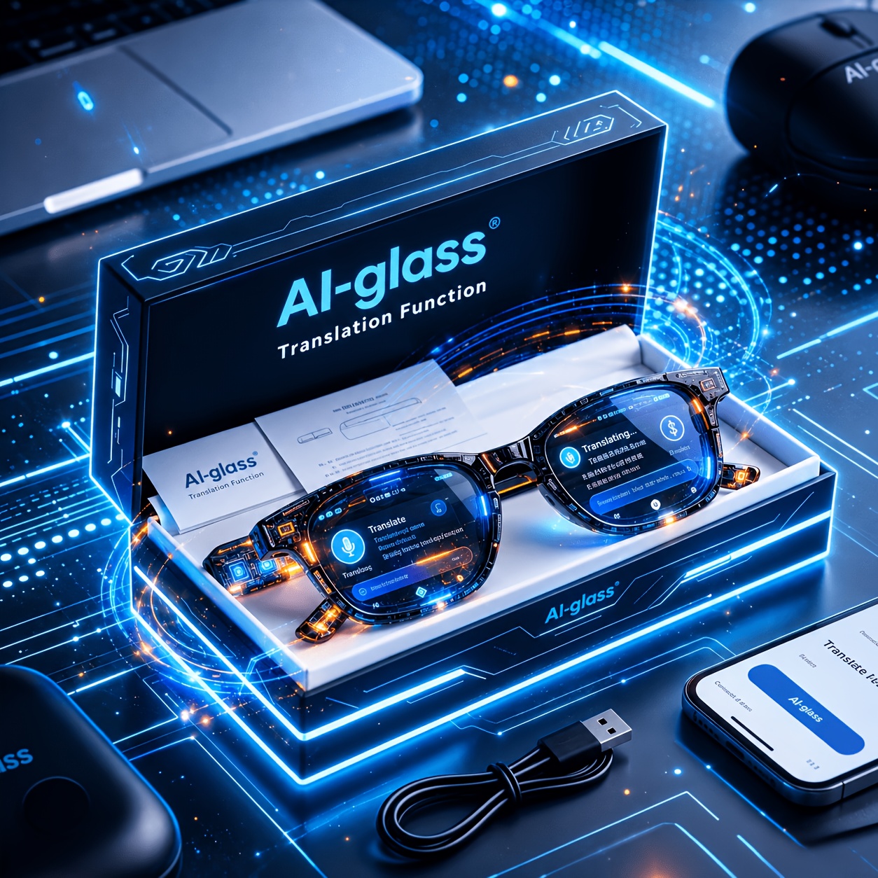 TEMU 2026 Glasses Gift Set With Case, Ai Translation Glasses, Wireless Glasses, Open Ear Audio Glasses With Built-in Mic, Calling Wireless Music