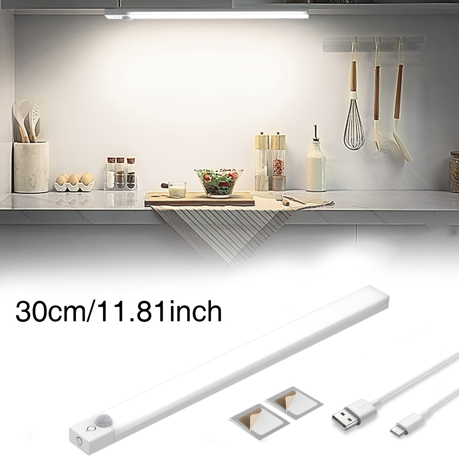 E-shop NBBUFF 3,94-19,69 Zoll Unterbauleuchte, dimmbare Schrankleuchte - Bewegungssensor, USB-aufladbar, drei Lichtmodi, LED-Sensorleuchte für