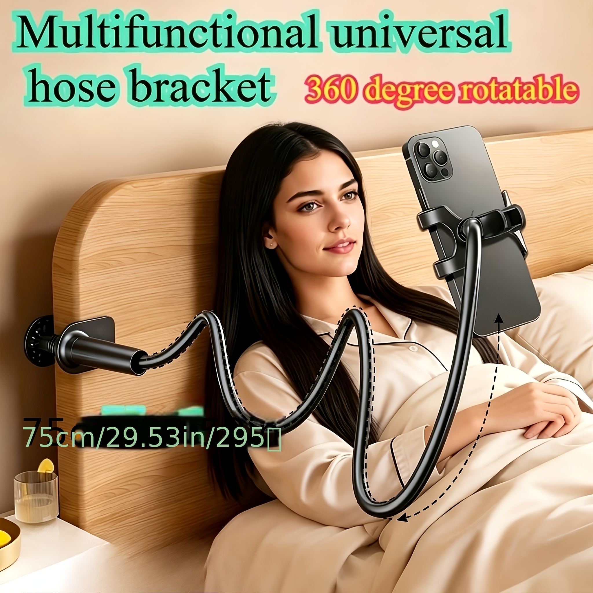 TEMU 360-degree Universal Flexible Hose Phone Holder, Lazy Tablet Stand, Stable Anti-shake Adjustable Angle Clamp For Desktop And Bedside, Suitable